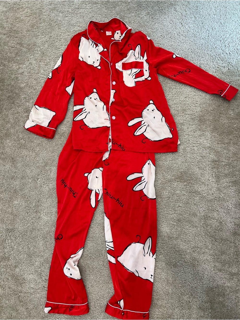 Women’s Red Bunny Print Pajama Set
